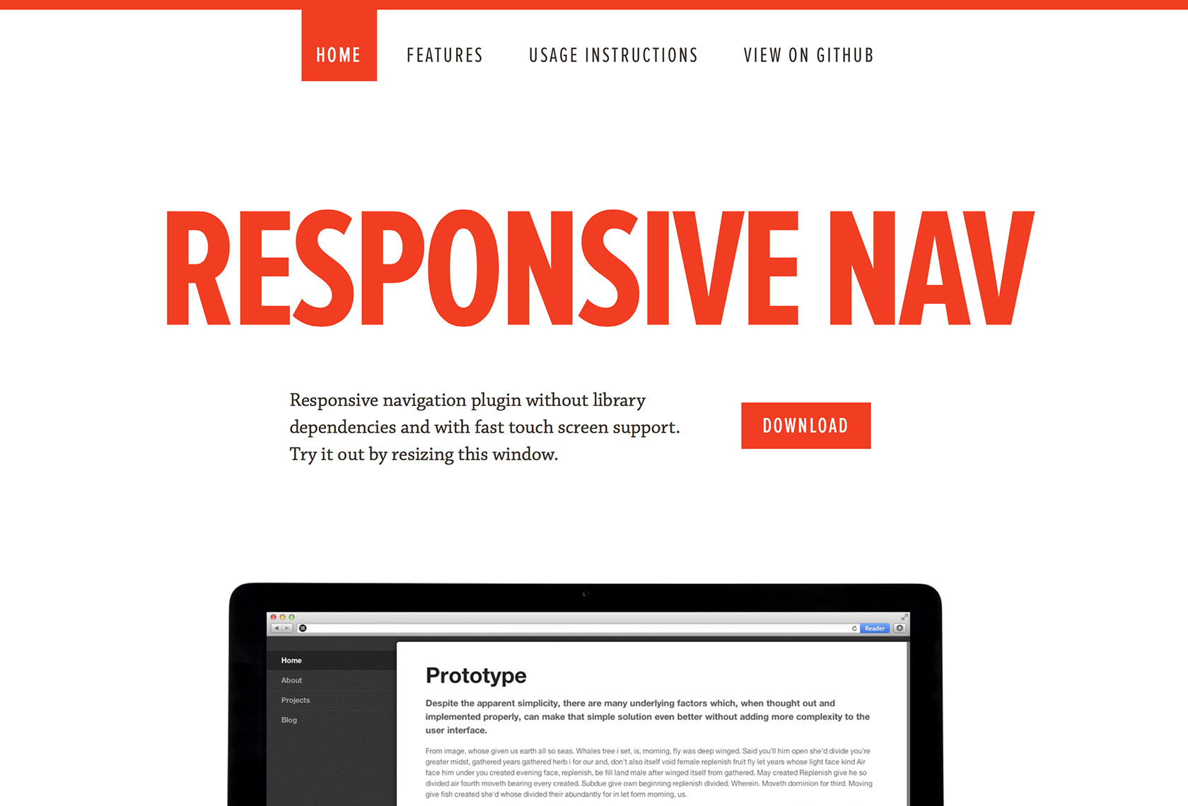 Screenshot of Responsive Nav's site
